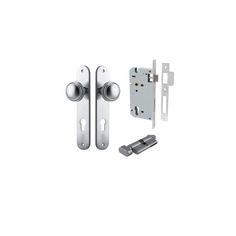IVER Paddington Door Knob On Oval Backplate | Entrance Kit (Key/Thumb) | 9 Finishes - Brushed Chrome