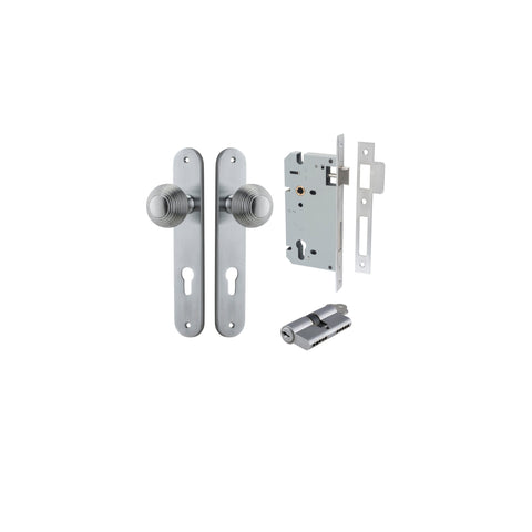 IVER Guildford Door Knob On Oval Backplate | Entrance Kit (Key/Key) | 9 Finishes - Brushed Chrome