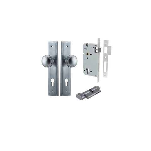 IVER Paddington Door Knob On Stepped Backplate | Entrance Kit (Key/Thumb) | 9 Finishes - Brushed Chrome
