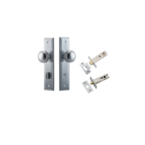 IVER Paddington Door Knob On Stepped Backplate | Separate Privacy Kit | 9 Finishes - Brushed Chrome