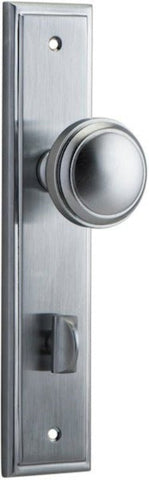 IVER Paddington Door Knob On Stepped Backplate | Privacy Lever Set Only | 9 Finishes - Brushed Chrome