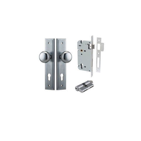 IVER Cambridge Door Knob On Stepped Backplate | Entrance Kit (Key/Key) | 9 Finishes - Brushed Chrome