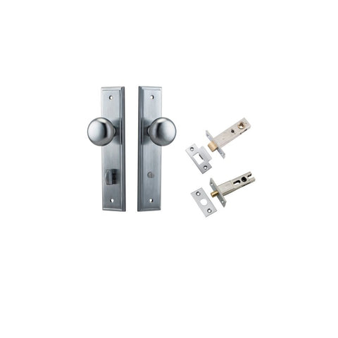 IVER Cambridge Door Knob On Stepped Backplate | Separate Privacy Kit | 9 Finishes - Brushed Chrome