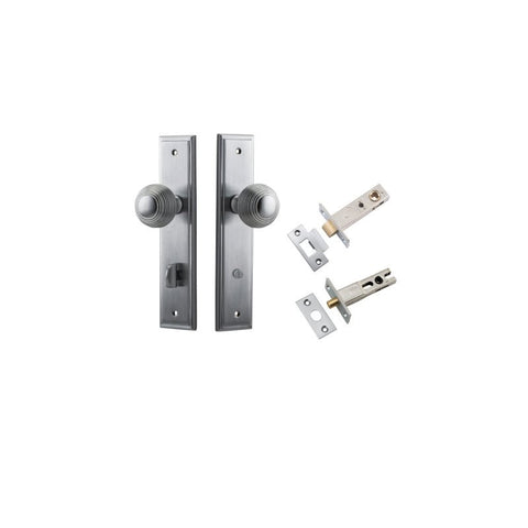 IVER Guildford Door Knob On Stepped Backplate | Separate Privacy Kit | 9 Finishes - Brushed Chrome