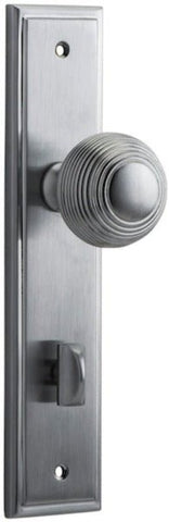 IVER Guildford Door Knob On Stepped Backplate | Privacy Lever Set Only | 9 Finishes - Brushed Chrome