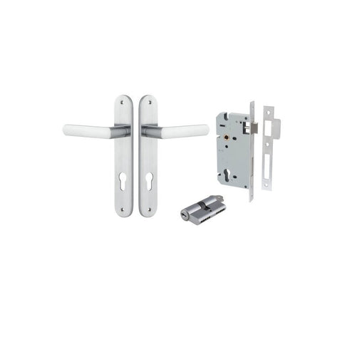 IVER Osaka Door Lever Handle On Oval Backplate | Entrance Kit (Key/Key) | 6 Finishes - Brushed Chrome