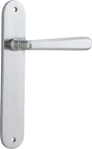 Iver Copenhagen Solid Brass Door Lever on Oval Backplate | Passage Lever Set Only | 7 Finishes - Brushed Chrome