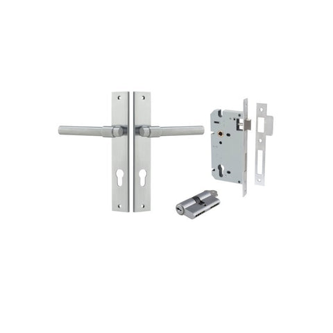 IVER Helsinki Door Lever Handle On Rectangular Backplate | Entrance Kit (Key/Key) | 7 Finishes - Brushed Chrome