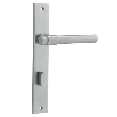 IVER Helsinki Door Lever Handle On Rectangular Backplate | Privacy Lever Set Only | 7 Finishes - Brushed Chrome