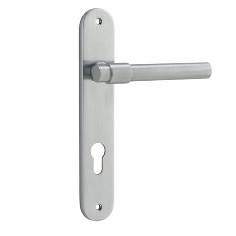 Iver Helsinki Solid Brass Door Lever on Oval Backplate | Entrance Lever Set Only | 7 Finishes - Brushed Chrome