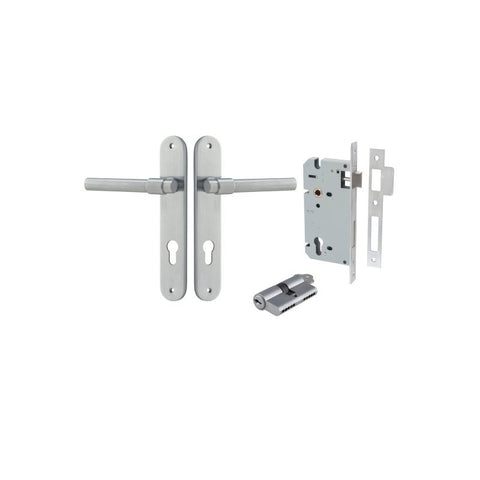 Iver Helsinki Solid Brass Door Lever on Oval Backplate | Entrance Kit (Key/Key) | 7 Finishes - Brushed Chrome