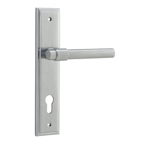 IVER Helsinki Door Lever Handle On Stepped Backplate | Entrance Lever Set Only | 7 Finishes - Brushed Chrome