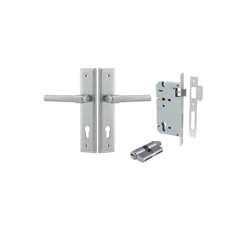 IVER Helsinki Door Lever Handle On Stepped Backplate | Entrance Kit (Key/Key) | 7 Finishes - Brushed Chrome