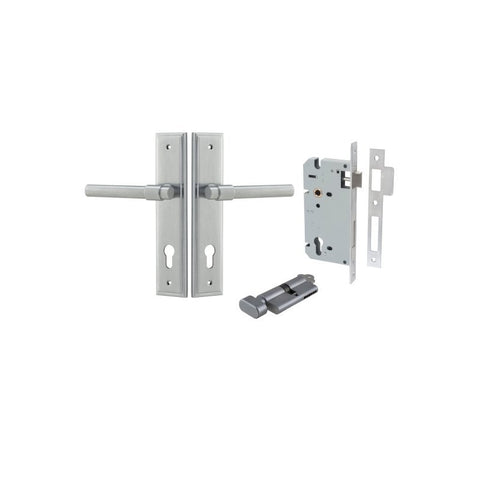 IVER Helsinki Door Lever Handle On Stepped Backplate | Entrance Kit (Key/Thumb) | 7 Finishes - Brushed Chrome