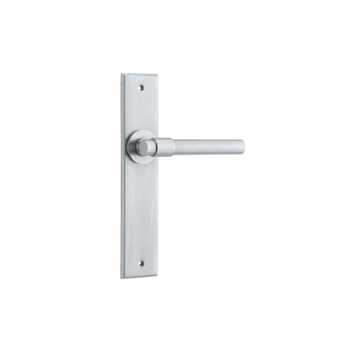 IVER Helsinki Door Lever Handle On Chamfered Backplate | Passage Lever Set Only | 7 Finishes - Brushed Chrome