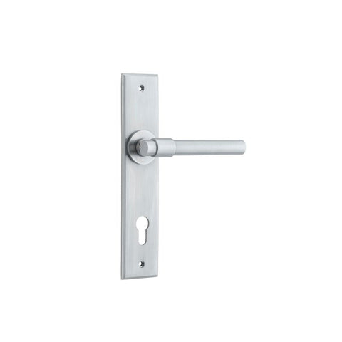 IVER Helsinki Door Lever Handle On Chamfered Backplate | Entrance Lever Set Only | 7 Finishes - Brushed Chrome