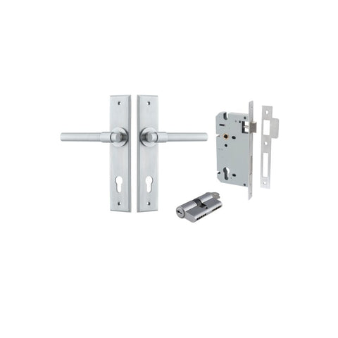 IVER Helsinki Door Lever Handle On Chamfered Backplate | Entrance Kit (Key/Key) | 7 Finishes - Brushed Chrome
