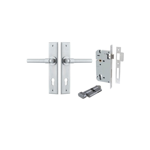 IVER Helsinki Door Lever Handle On Chamfered Backplate | Entrance Kit (Key/Thumb) | 7 Finishes - Brushed Chrome