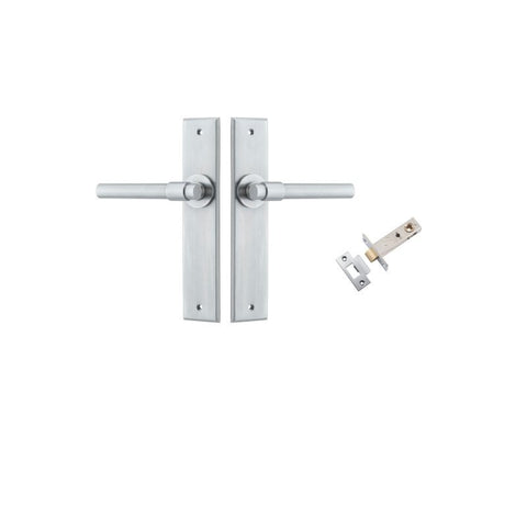 IVER Helsinki Door Lever Handle On Chamfered Backplate | Passage Kit | 7 Finishes - Brushed Chrome