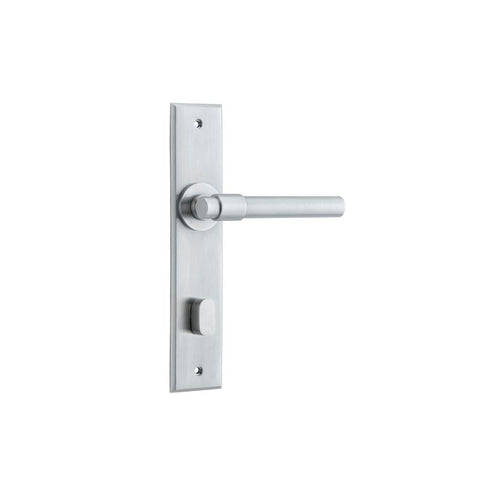 IVER Helsinki Door Lever Handle On Chamfered Backplate | Privacy Lever Set Only | 7 Finishes - Brushed Chrome