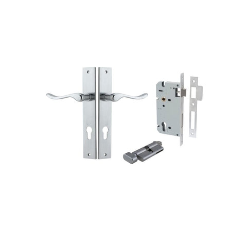 IVER Stirling Door Lever Handle On Rectangular Backplate | Entrance Kit (Key/Thumb) | 8 Finishes - Brushed Chrome