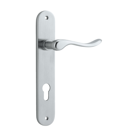 Iver Stirling Solid Brass Door Lever on Oval Backplate | Entrance Lever Set Only | 8 Finishes - Brushed Chrome