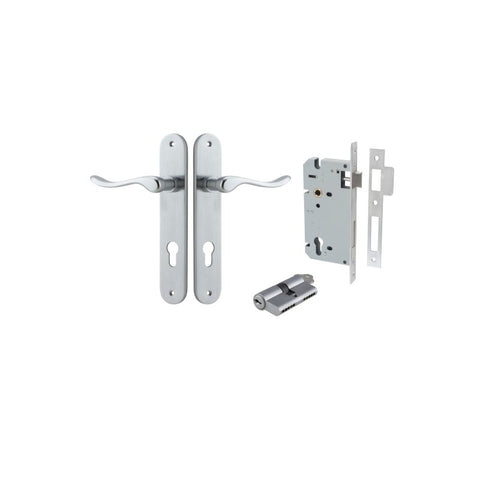 Iver Stirling Solid Brass Door Lever on Oval Backplate | Entrance Kit (Key/Key) | 8 Finishes - Brushed Chrome