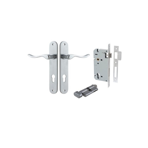 Iver Stirling Solid Brass Door Lever on Oval Backplate | Entrance Kit (Key/Thumb) | 8 Finishes - Brushed Chrome