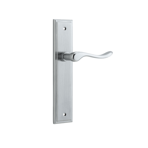 IVER Stirling Door Lever Handle On Stepped Backplate | Passage Lever Set Only | 8 Finishes - Brushed Chrome