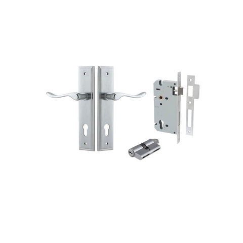 IVER Stirling Door Lever Handle On Stepped Backplate | Entrance Kit (Key/Key) | 8 Finishes - Brushed Chrome