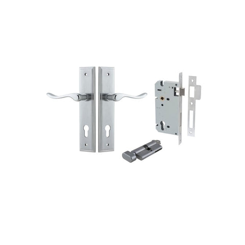 IVER Stirling Door Lever Handle On Stepped Backplate | Entrance Kit (Key/Thumb) | 8 Finishes - Brushed Chrome
