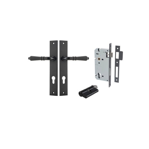 IVER Sarlat Lever Door Handle On Rectangular Backplate | Entrance Kit (Key/Key) | 10 Finishes - Matt Black