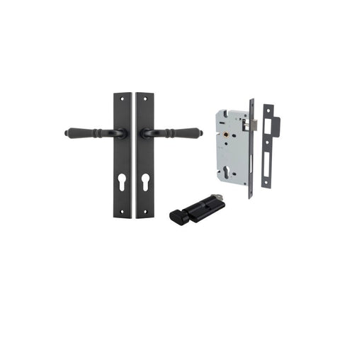 IVER Sarlat Lever Door Handle On Rectangular Backplate | Entrance Kit (Key/Thumb) | 10 Finishes - Matt Black