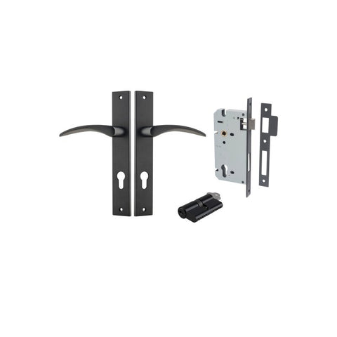 IVER Oxford Door Lever Handle On Rectangular Backplate | Entrance Kit (Key/Key) | 4 Finishes - Matt Black