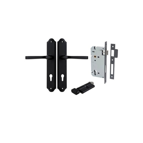 IVER Annecy Door Lever Handle On Shouldered Backplate | Entrance Kit (Key/Thumb) | 9 Finishes - Matt Black