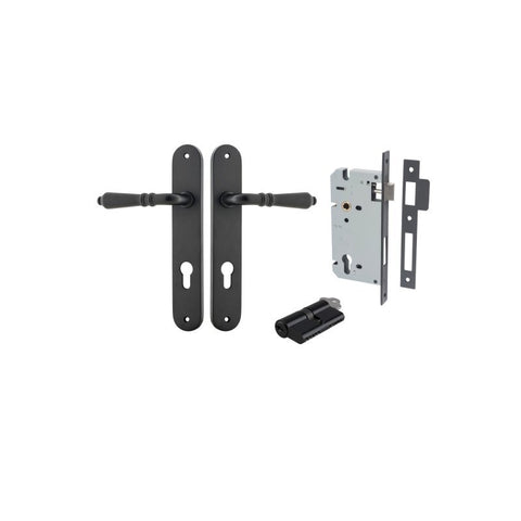 Iver Sarlat Solid Brass Door Lever on Oval Backplate | Entrance Kit (Key/Key) | 10 Finishes - Matt Black