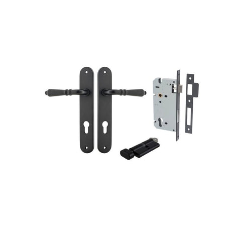 Iver Sarlat Solid Brass Door Lever on Oval Backplate | Entrance Kit (Key/Thumb) | 10 Finishes - Matt Black