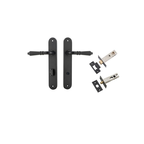Iver Sarlat Solid Brass Door Lever on Oval Backplate | Separate Privacy Kit | 10 Finishes - Matt Black