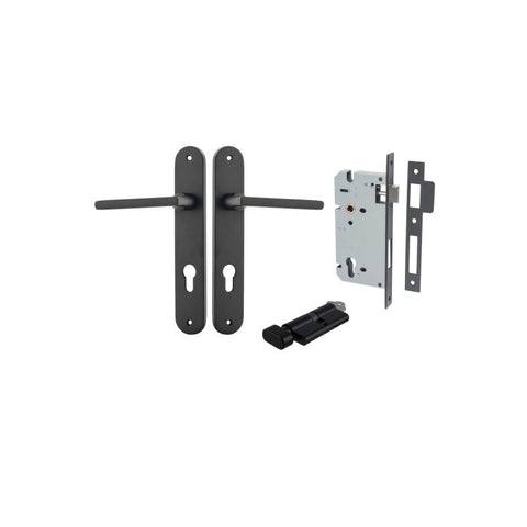 Iver Baltimore Solid Brass Door Lever on Oval Backplate | Entrance Kit (Key/Thumb) | 7 Finishes - Matt Black