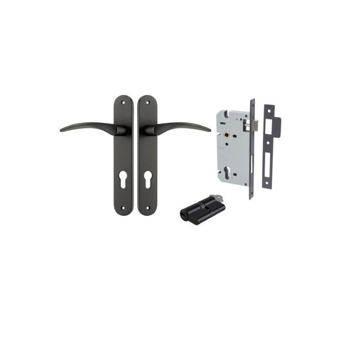 Iver Oxford Solid Brass Door Lever on Oval Backplate | Entrance Kit (Key/Key) | 4 Finishes - Matt Black