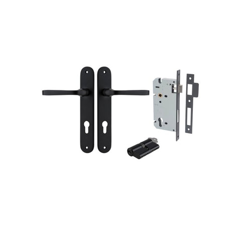 Iver Annecy Solid Brass Door Lever on Oval Backplate | Entrance Kit (Key/Key) | 9 Finishes - Matt Black