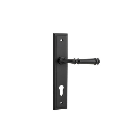 IVER Verona Door Lever Handle On Stepped Backplate | Entrance Lever Set Only | 9 Finishes - Matt Black