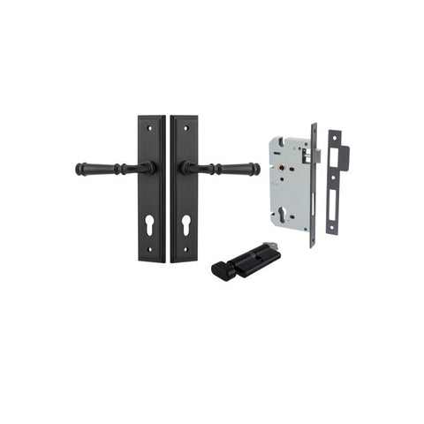 IVER Verona Door Lever Handle On Stepped Backplate | Entrance Kit (Key/Thumb) | 9 Finishes - Matt Black