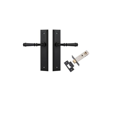 IVER Verona Door Lever Handle On Stepped Backplate | Passage Kit | 9 Finishes - Matt Black