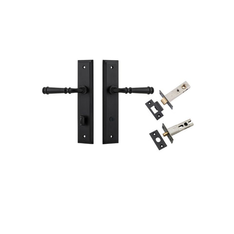 IVER Verona Door Lever Handle On Stepped Backplate | Separate Privacy Kit | 9 Finishes - Matt Black