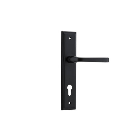 IVER Annecy Door Lever Handle On Stepped Backplate | Entrance Lever Set Only | 9 Finishes - Matt Black