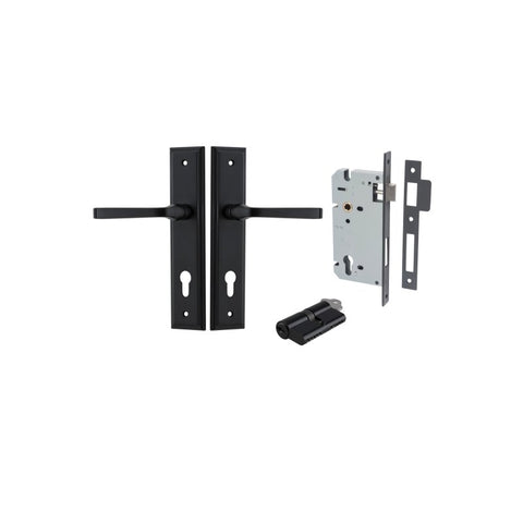 IVER Annecy Door Lever Handle On Stepped Backplate | Entrance Kit (Key/Key) | 9 Finishes - Matt Black