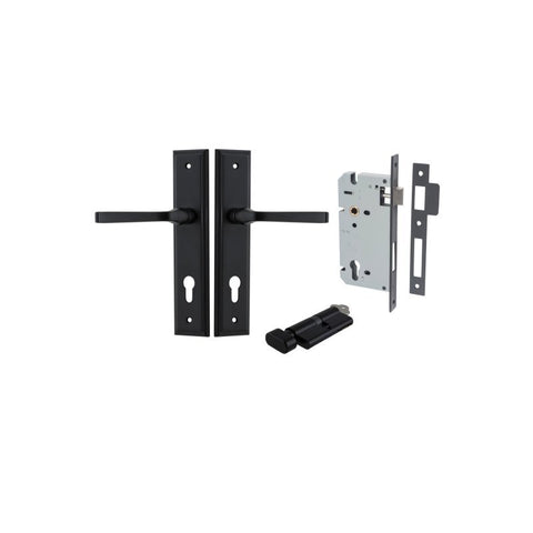 IVER Annecy Door Lever Handle On Stepped Backplate | Entrance Kit (Key/Thumb) | 9 Finishes - Matt Black
