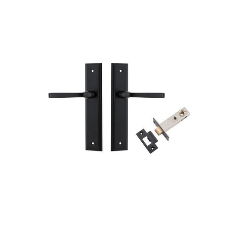 IVER Annecy Door Lever Handle On Stepped Backplate | Passage Kit | 9 Finishes - Matt Black