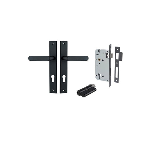 IVER Bronte Door Lever Handle On Rectangular Backplate | Entrance Kit (Key/Key) | 7 Finishes - Matt Black